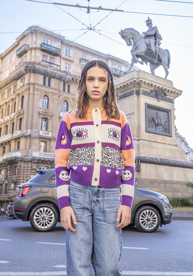 Vingino vest Mindy met ingebreid patroon paars ecru zwart - Foto 2