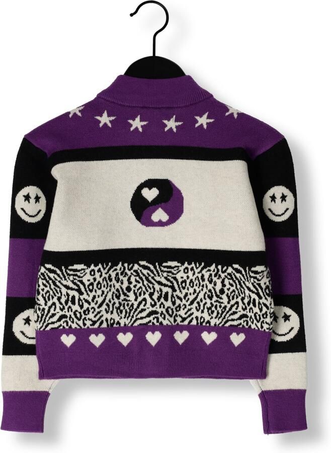 Vingino vest Mindy met ingebreid patroon paars ecru zwart - Foto 1