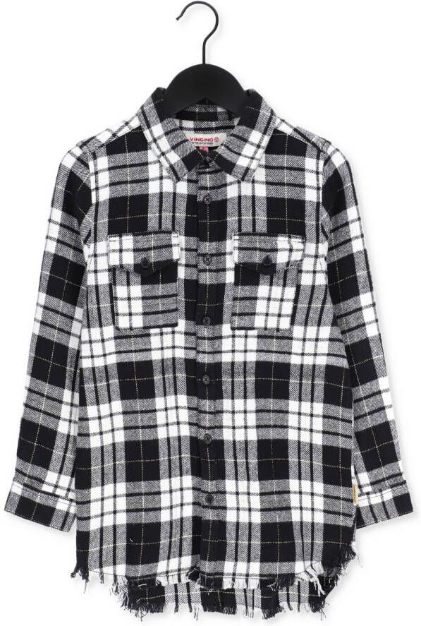 VINGINO geruite blouse Leandry zwart offwhite Meisjes Katoen Klassieke kraag 116