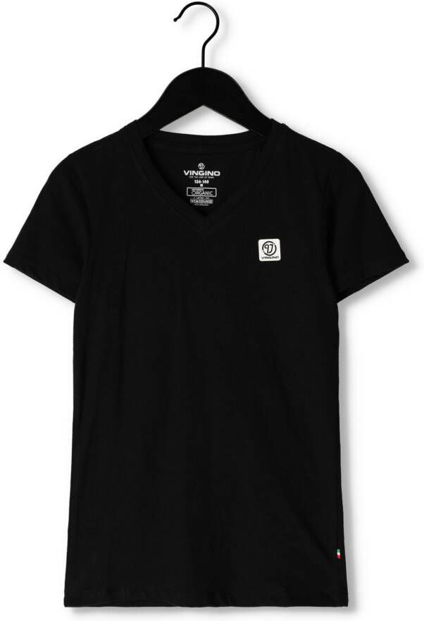 VINGINO T-shirt zwart Jongens Stretchkatoen V-hals 134 140