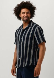 Woodbird Donkerblauwe Casual Overhemd Hale Striped Shirt