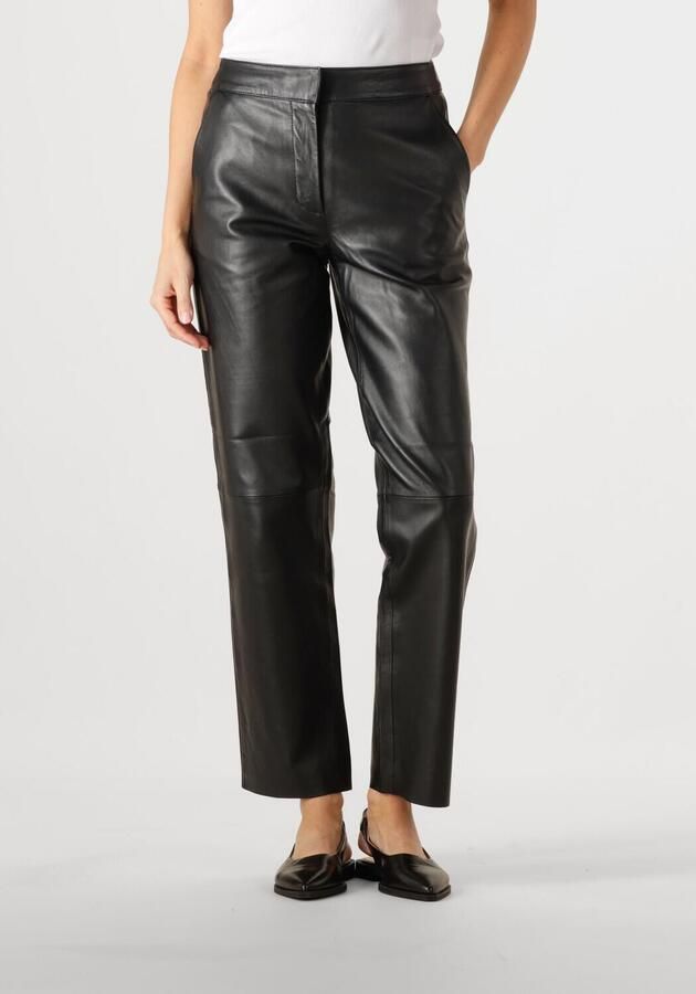 Y.A.S leren high waist straight fit broek YASLINE zwart - Foto 4