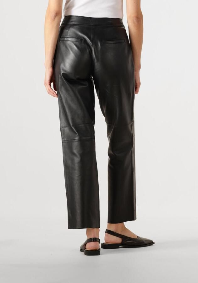 Y.A.S leren high waist straight fit broek YASLINE zwart