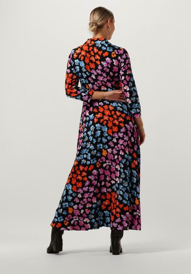 Y.A.S gebloemde maxi blousejurk YASSAVANNA donkerblauw fuchsia oranje groen