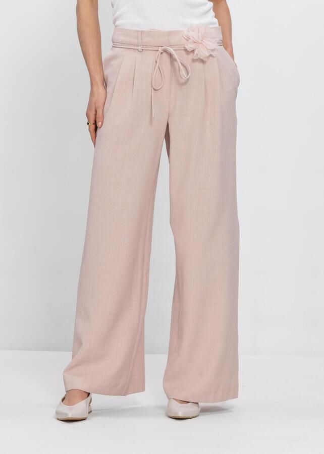YAS wide leg regular waist casual broek lichtroze
