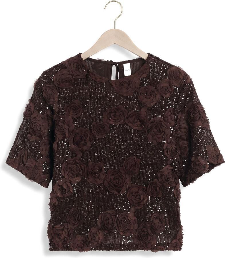 Y.A.S. YAS Dames Tops & T-shirts Yaselysia 3 4 Sequin Top Bruin - Foto 2