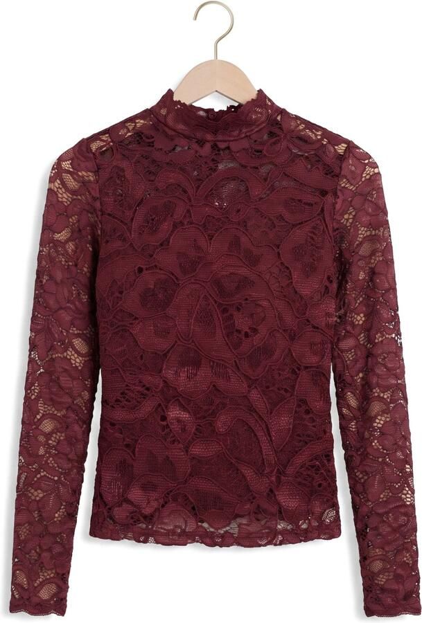 YAS Slim Fit shirt met lange mouwen van bloemig kant model 'Lacey' - Foto 4