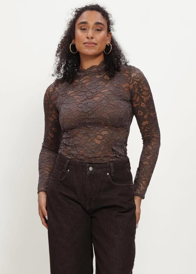 Y.A.S. YAS Dames Tops & T-shirts Yaslacey Ls Lace Top Bruin