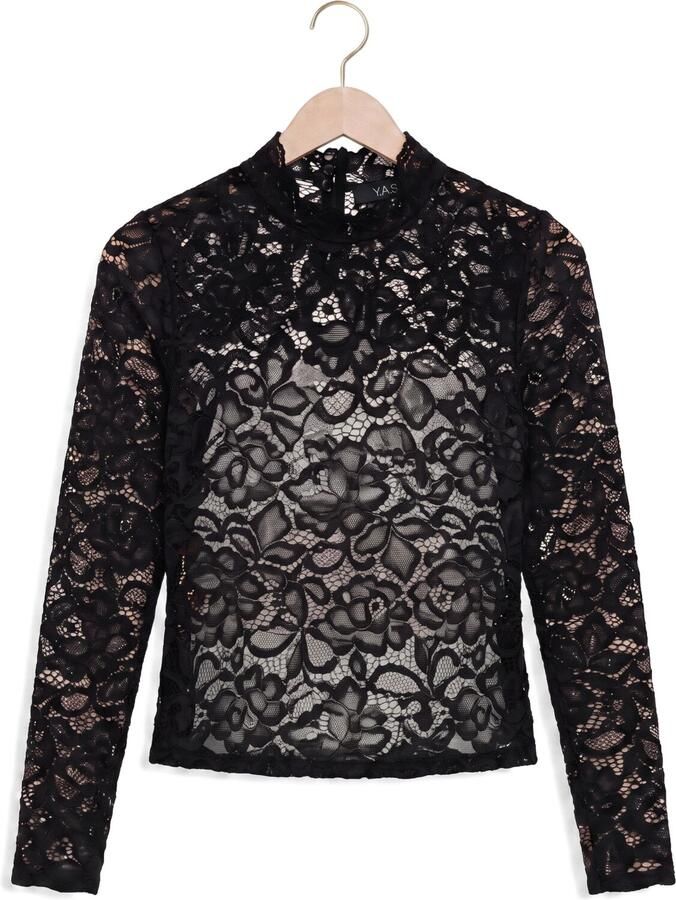 YAS Slim Fit shirt met lange mouwen van bloemig kant model 'Lacey' - Foto 2