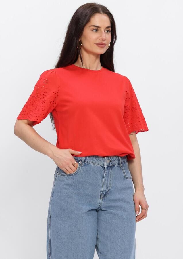 Y.A.S. YAS Dames Tops & T-shirts Yaslex Ss Top W. Emb Sleeves Rood