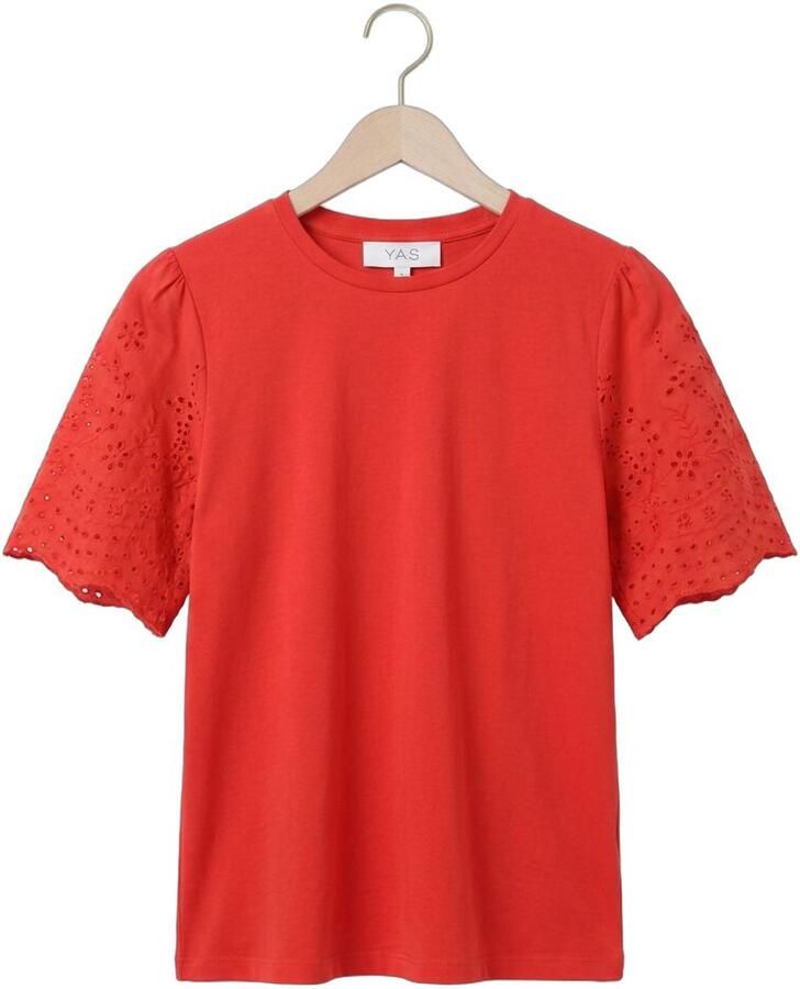 Y.A.S. YAS Dames Tops & T-shirts Yaslex Ss Top W. Emb Sleeves Rood - Foto 2