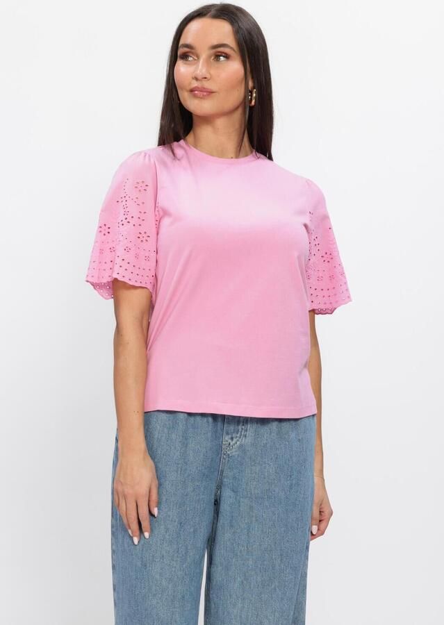 Y.A.S. YAS Dames Tops & T-shirts Yaslex Ss Top W. Emb Sleeves Roze