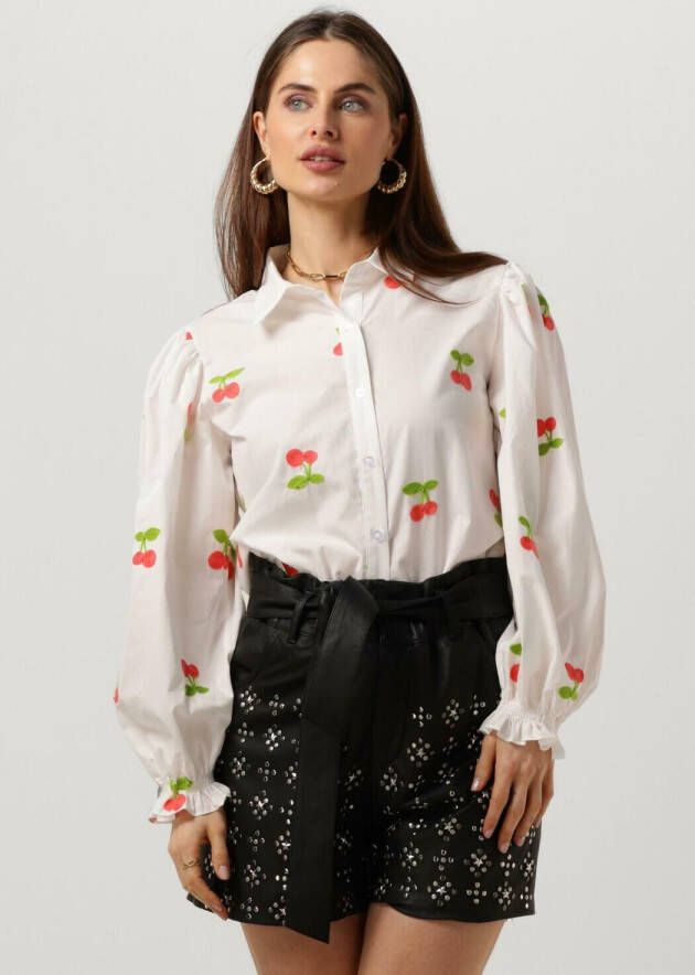 Ydence oversized blouse Cindy met fruitprint en borduursels wit