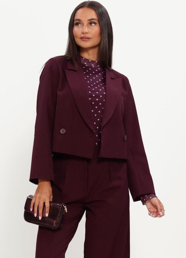 Ydence cropped double breasted blazer aubergine