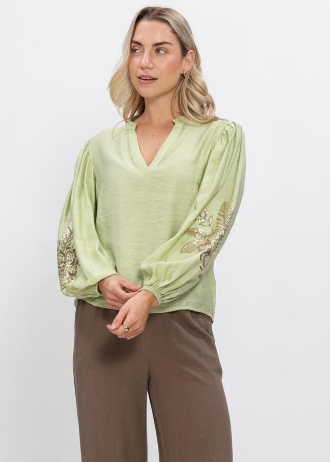Ydence blousetop lichtgroen met pailletten