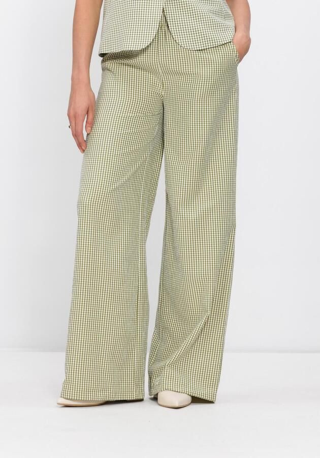 Ydence straight regular waist geruite casual broek groen