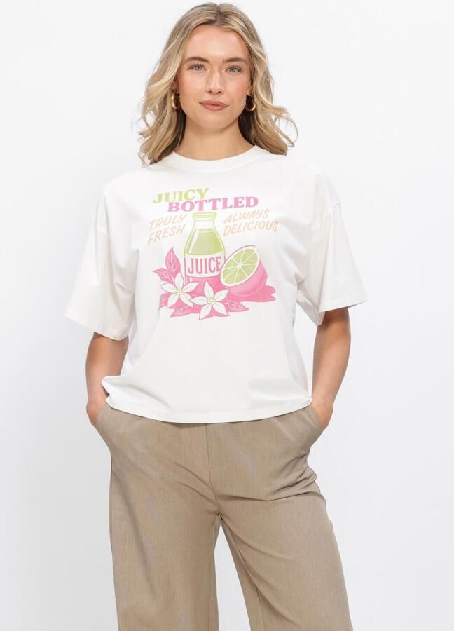 YDENCE Dames Tops & T-shirts T-shirt Juicy Bottle Gebroken Wit