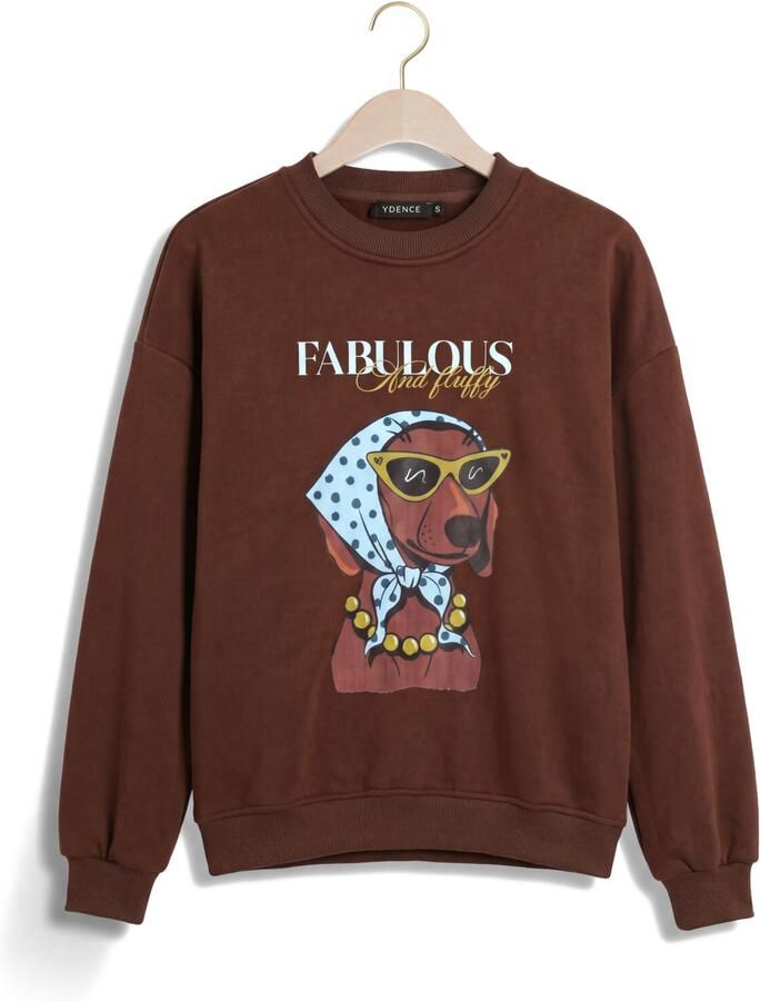YDENCE Dames Truien & Vesten Sweater Iconic And Fluffy Bruin - Foto 2