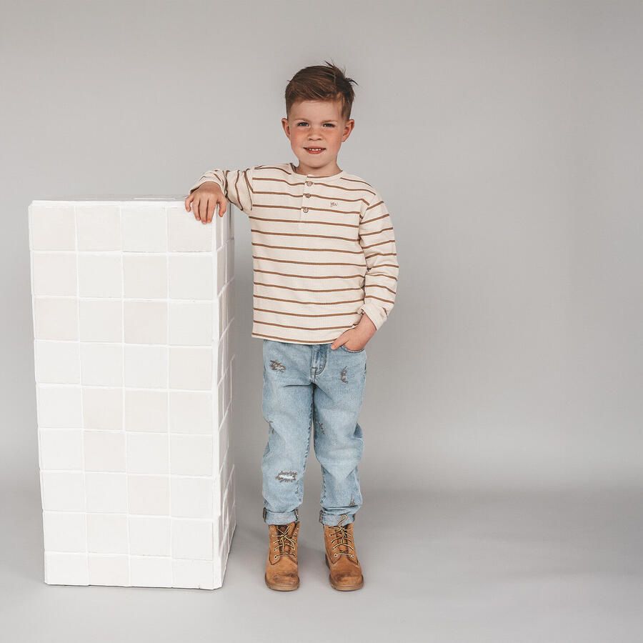 YOUR WISHES Jongens Polo's & T-shirts Stripe Terry Relaxed Granddad Longsleeve Beige