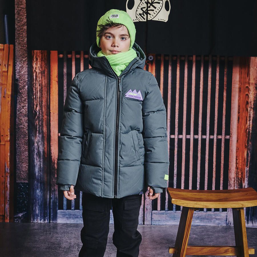 Z8 kids gewatteerde winterjas Stef grijsgroen
