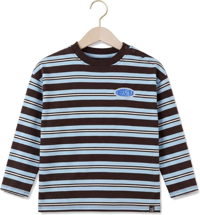 Z8 mini gestreepte longsleeve blauw donkerbruin Jongens Katoen Ronde hals