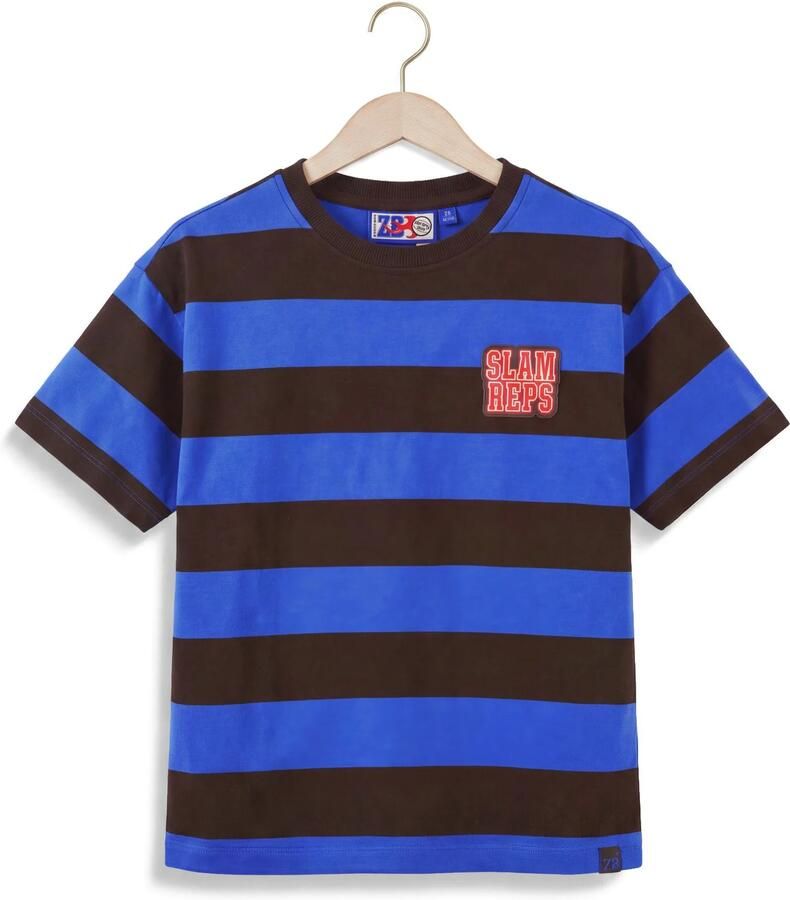 Z8 kids gestreept T-shirt Simeon donkerbruin blauw Jongens Katoen Ronde hals