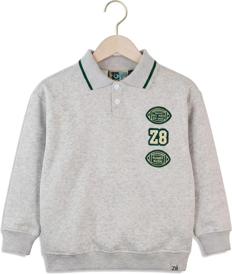 Z8 kids sweater met borduursels en tekst grijs groen Tekst