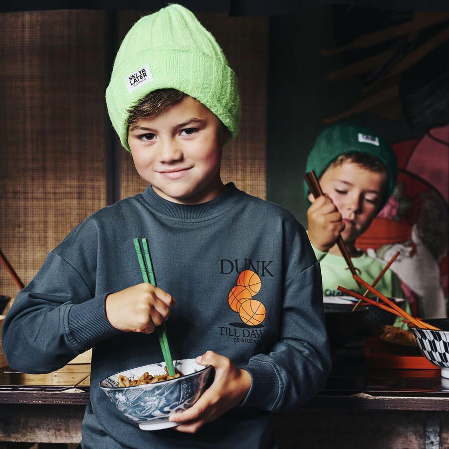 Z8 kids sweater Luka met backprint grijsgroen - Foto 1