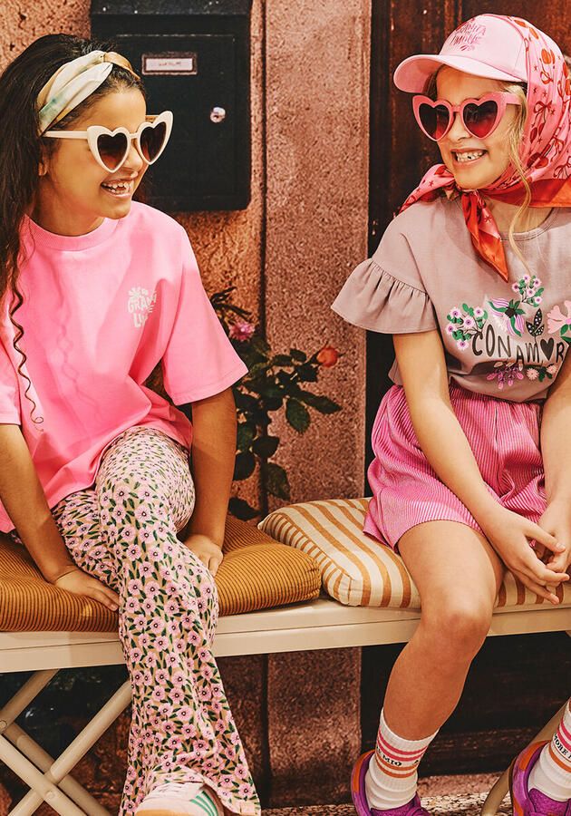 Z8 kids flared broek Alegra met bloemenprint roze groen beige - Foto 2