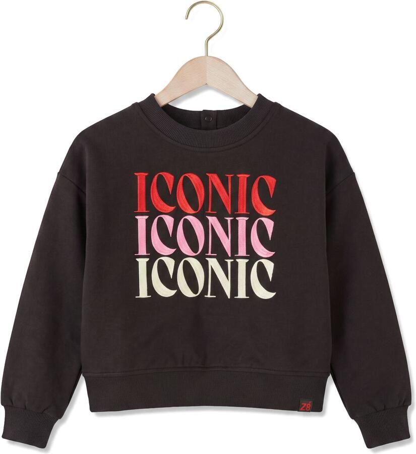 Z8 kids sweater met borduursels en print donkerbruin