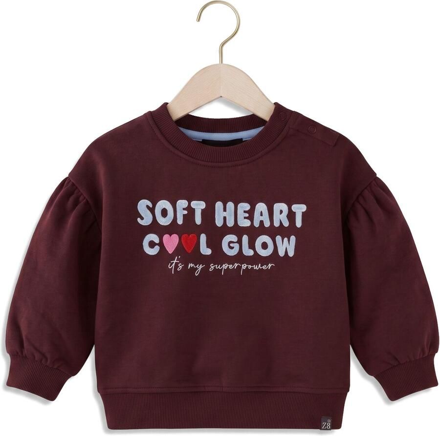 Z8 mini sweater Simay donkerrood Meisjes Stretchkatoen Ronde hals Tekst