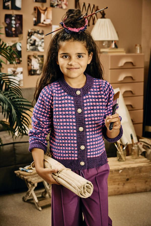 Z8 gebreid vest met all over print paars roze - Foto 2