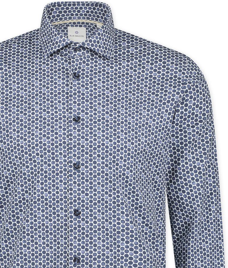 Blue Industry Blauw Geprint Katoenen Overhemd Slim Fit Blue Heren - Foto 3