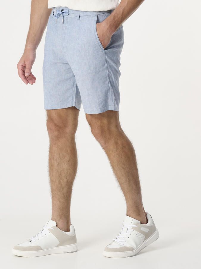 BOSS linnen tapered chino short lichtblauw - Foto 4