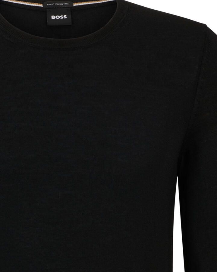 Hugo Boss Elastische Wollen Pullover Slim-Fit Modern Black Heren
