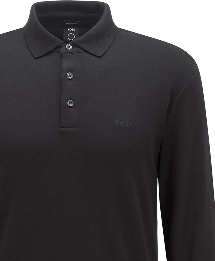 Hugo Boss Organisch Katoenen Longsleeve met Platte Gebreide Kraag Black Heren