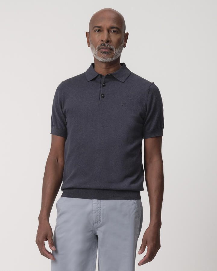 Campbell regular polo fijn gebreid donkerblauw