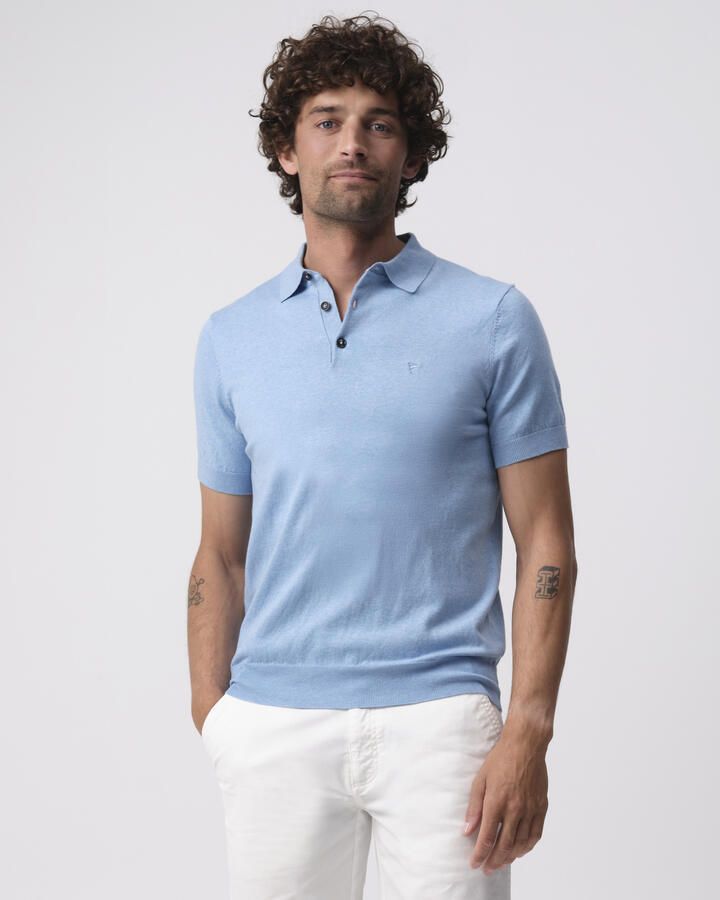 Campbell regular polo fijn gebreid lichtblauw - Foto 3