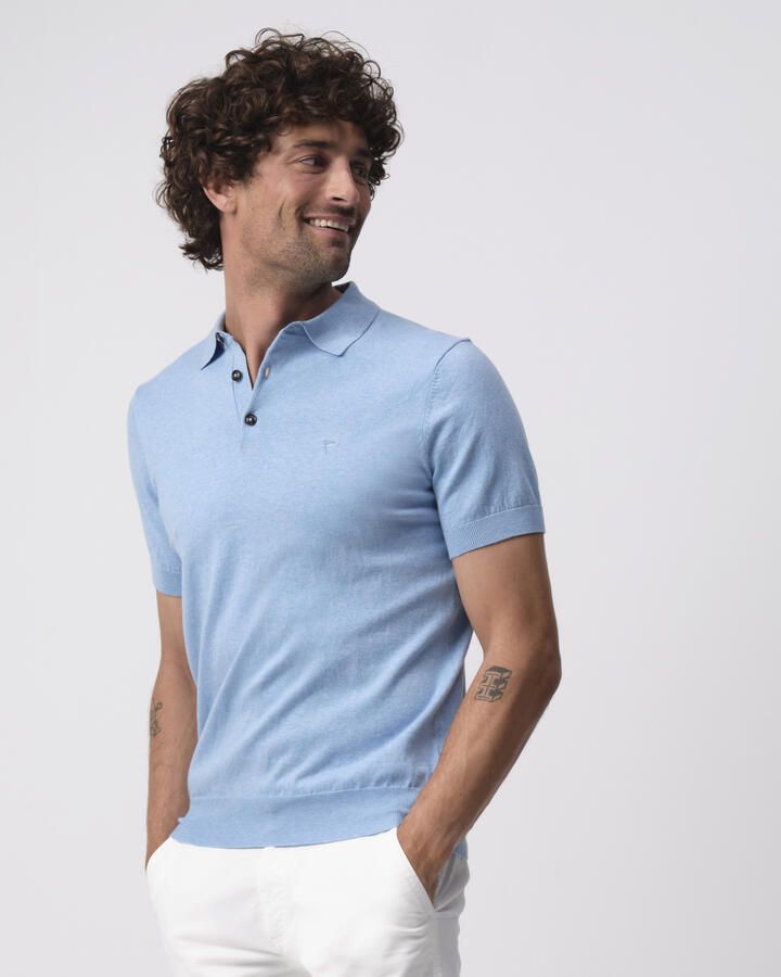 Campbell regular polo fijn gebreid lichtblauw - Foto 6