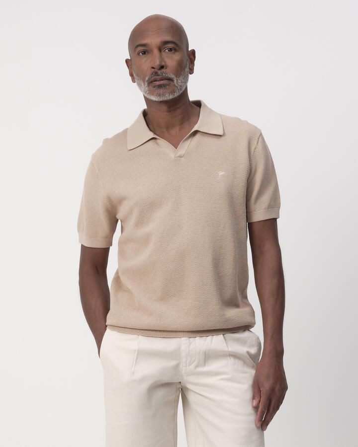 Campbell regular polo met ingebreid patroon beige - Foto 2
