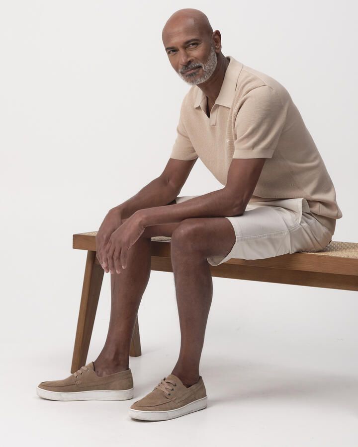 Campbell regular polo met ingebreid patroon beige