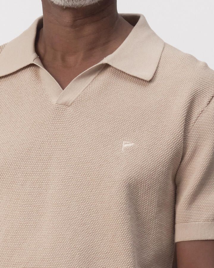 Campbell regular polo met ingebreid patroon beige - Foto 4