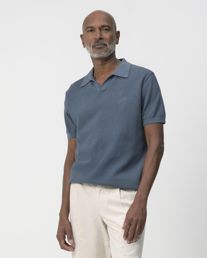 Campbell regular polo met ingebreid patroon blauw