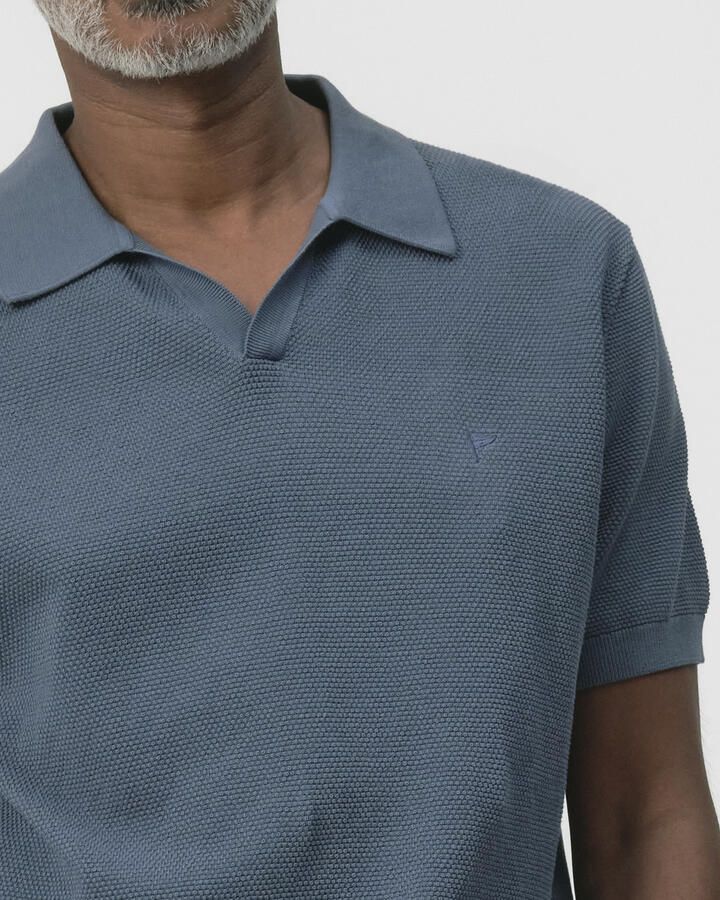 Campbell regular polo met ingebreid patroon blauw - Foto 3