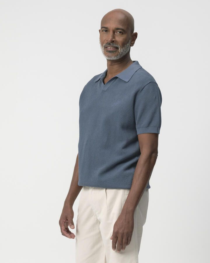 Campbell regular polo met ingebreid patroon blauw - Foto 4