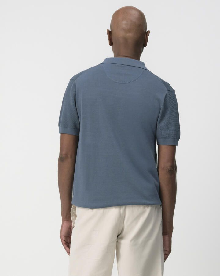 Campbell regular polo met ingebreid patroon blauw - Foto 5