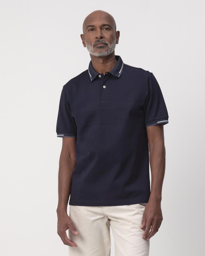 Campbell relaxed polo met ingebreid patroon donkerblauw