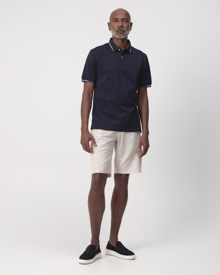 Campbell relaxed polo met ingebreid patroon donkerblauw - Foto 3