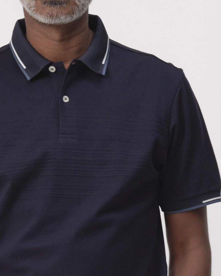 Campbell relaxed polo met ingebreid patroon donkerblauw - Foto 4