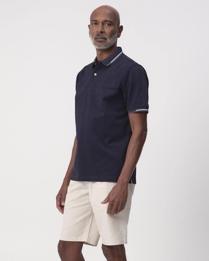 Campbell relaxed polo met ingebreid patroon donkerblauw - Foto 5